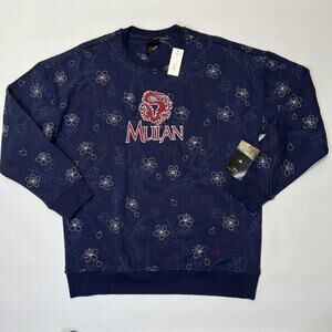 Disney Princess Mulan Sweatshirt Womens Large Navy Blue Floral Crew Pullover New